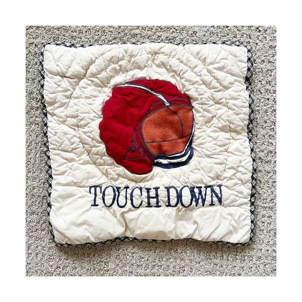 The Company Store Kids Football Pillow Shams Square Touchdown Blue Plaid 15